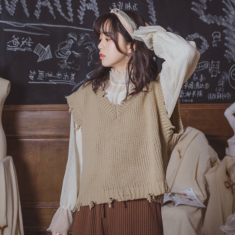 Áo Len Nữ Cộc Tay Cổ Chữ V Thời Trang Nhật | BigBuy360 - bigbuy360.vn