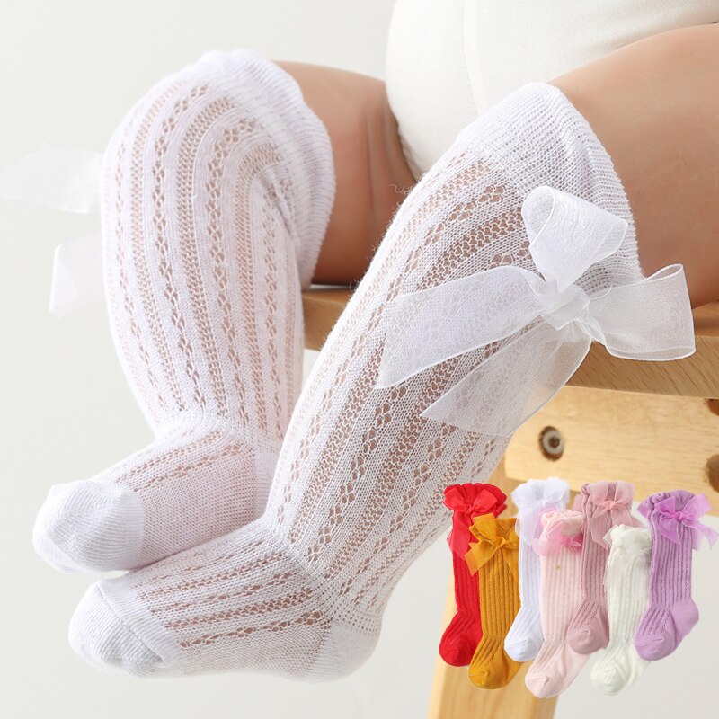 Vớ Lưới Cao Tới Gối Phối Ren Đính Nơ Dễ Thương Dành Cho Bé Gái