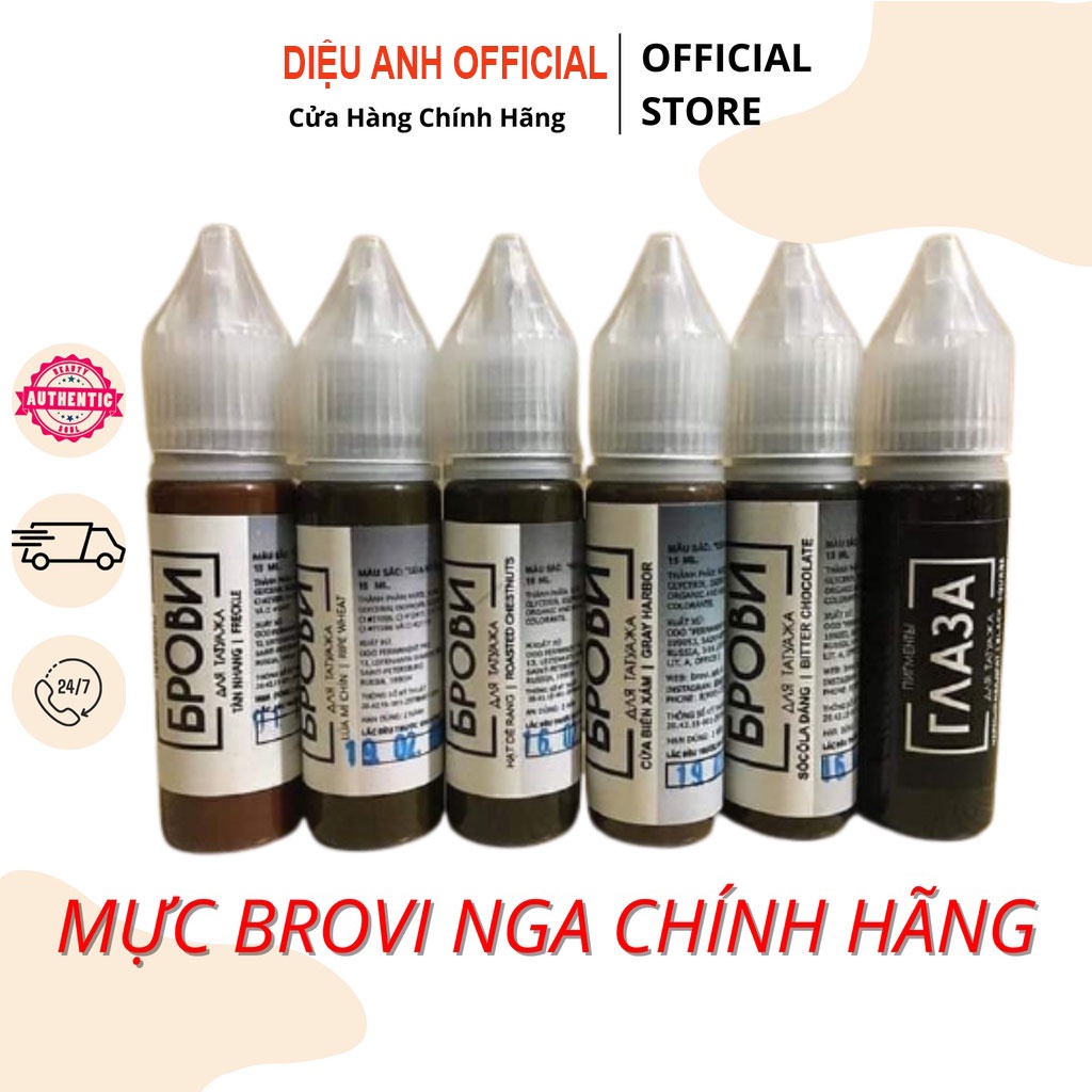 Mực phun xăm Brovi hữu cơ Bản Nga chuyên đi sợi điêu khắc giữ màu tốt hàng chính hãng cao cấp 15ml