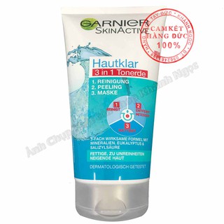 Sữa rửa mặt garnier skin active hautklar 3 in 1 tonerde - hàng đức 100%