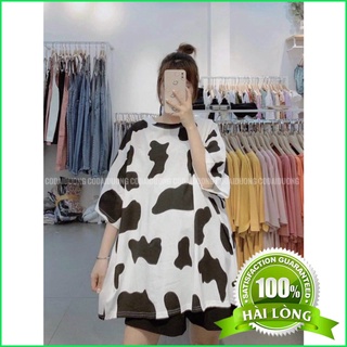 Áo thun unisex from rộng cổ tròn tay lỡ freesize 38-70kg - bò sữa