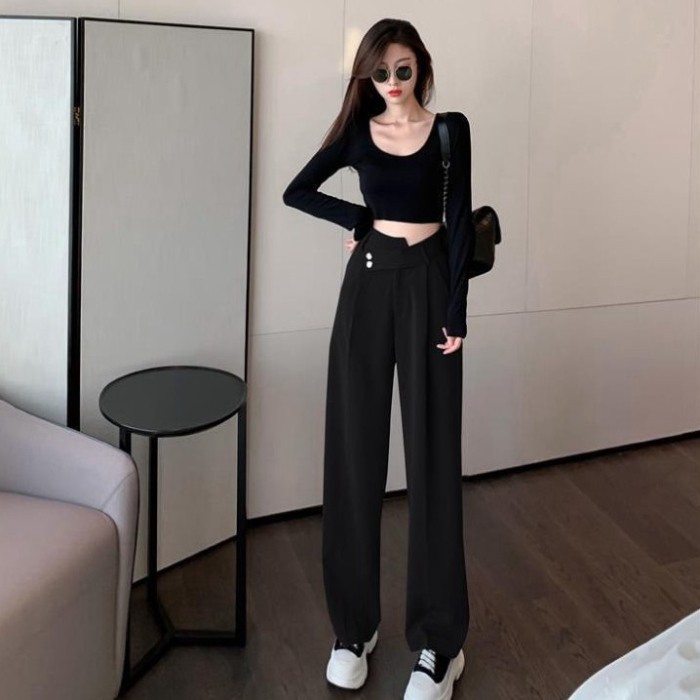 Quần Ống Rộng Cạp Cao Baggy, Quần Suông Ống Loe Culottes Nữ Siêu Hót 2021 Hàng Quảng Châu