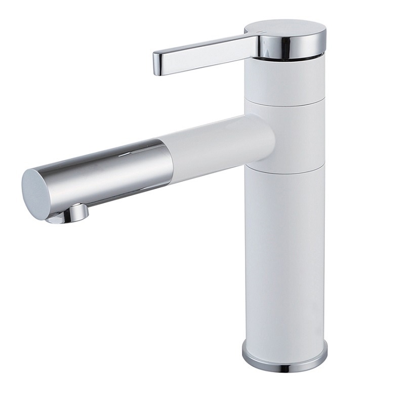 Vòi bồn rửa mặt nóng lạnh, Vòi Lavabo sơn tĩnh điện Trắng Bạc thiết kế sang trọng, hiện đại