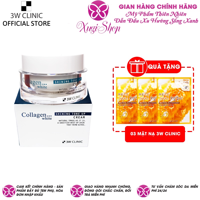 Kem dưỡng trắng da NÂNG TONE 3W Clinic Collagen White Shining Tone Up Cream Hàn Quốc