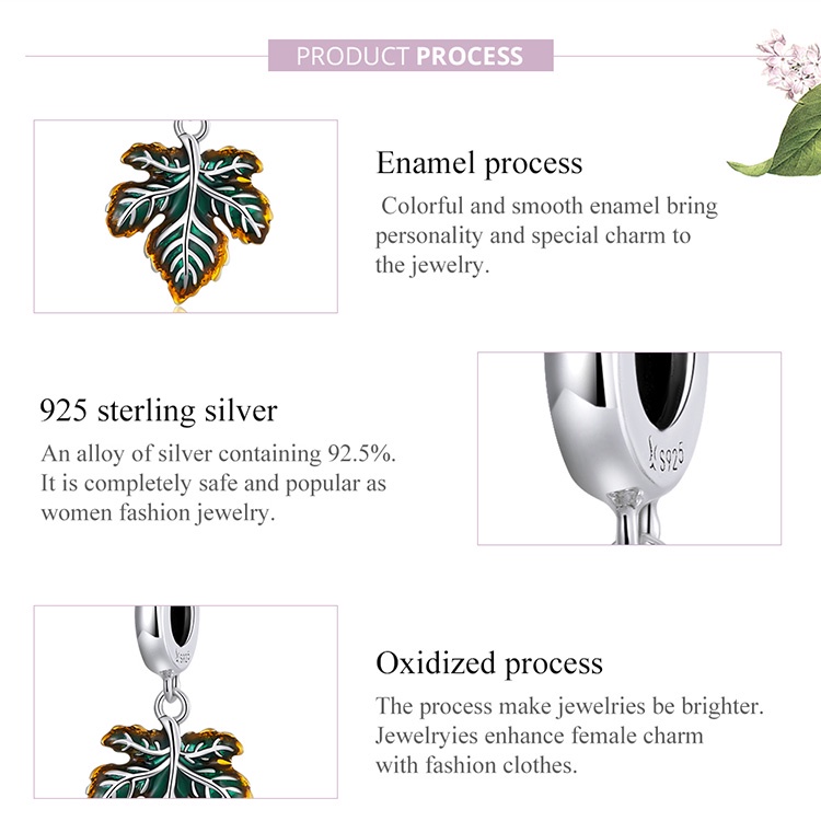 Mặt trang sức BAMOER SCC2176 925 bằng bạchình lá phong thời trang xinh xắn