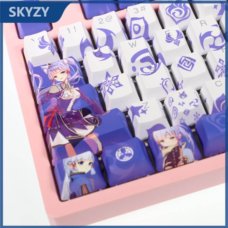 Kamisato Ayaka Keycaps Cherry Profile Genshin Impact chủ đề anime PBT Dye thăng hoa bàn phím cơ học truyền ánh sáng keycaps