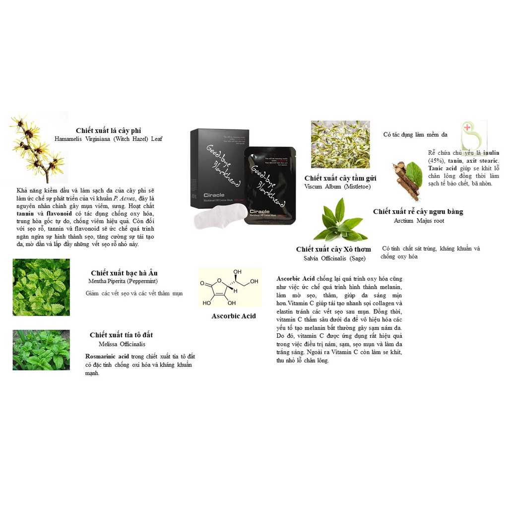 Mặt Nạ Đẩy Sạch Mụn Đầu Đen Ciracle Blackhead Off Cotton Mask 5 miếng