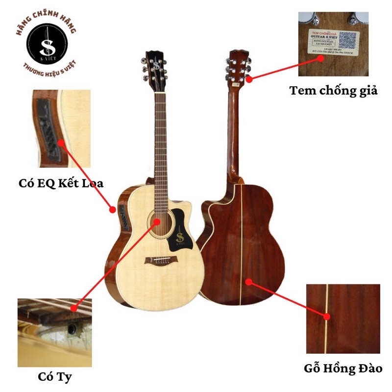 Đàn guitar acoustic giá rẻ, full gỗ thịt, có ty, khóa đúc mã ES140 màu sáng chính hãng S Việt - Chất lượng & Chính hãng