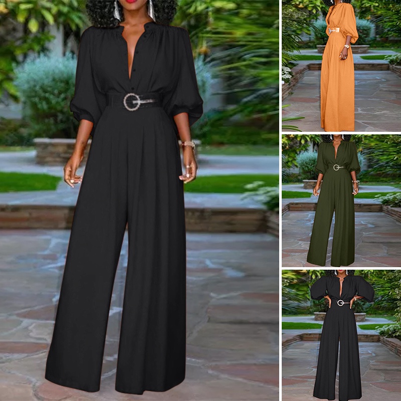 Bộ áo liền quần tay lửng ống rộng xếp ly thanh lịch cho nữ
 | BigBuy360 - bigbuy360.vn