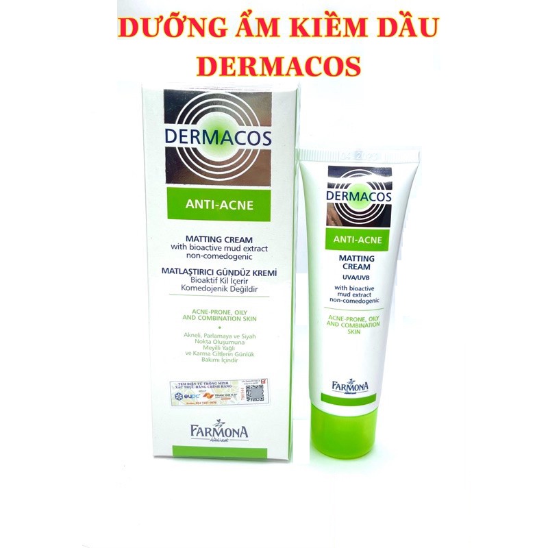[Chính Hãng] Kem dưỡng da kiềm dầu DERMACOS ANTI-ACNE MATTING CREAM - Dưỡng ẩm Dermacos, Giảm Bóng Dầu DEMACOS