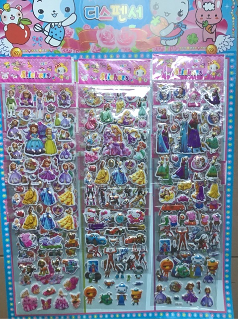 Vỉ đồ chơi dán mẫu búp bê nổi 3D 18miếng