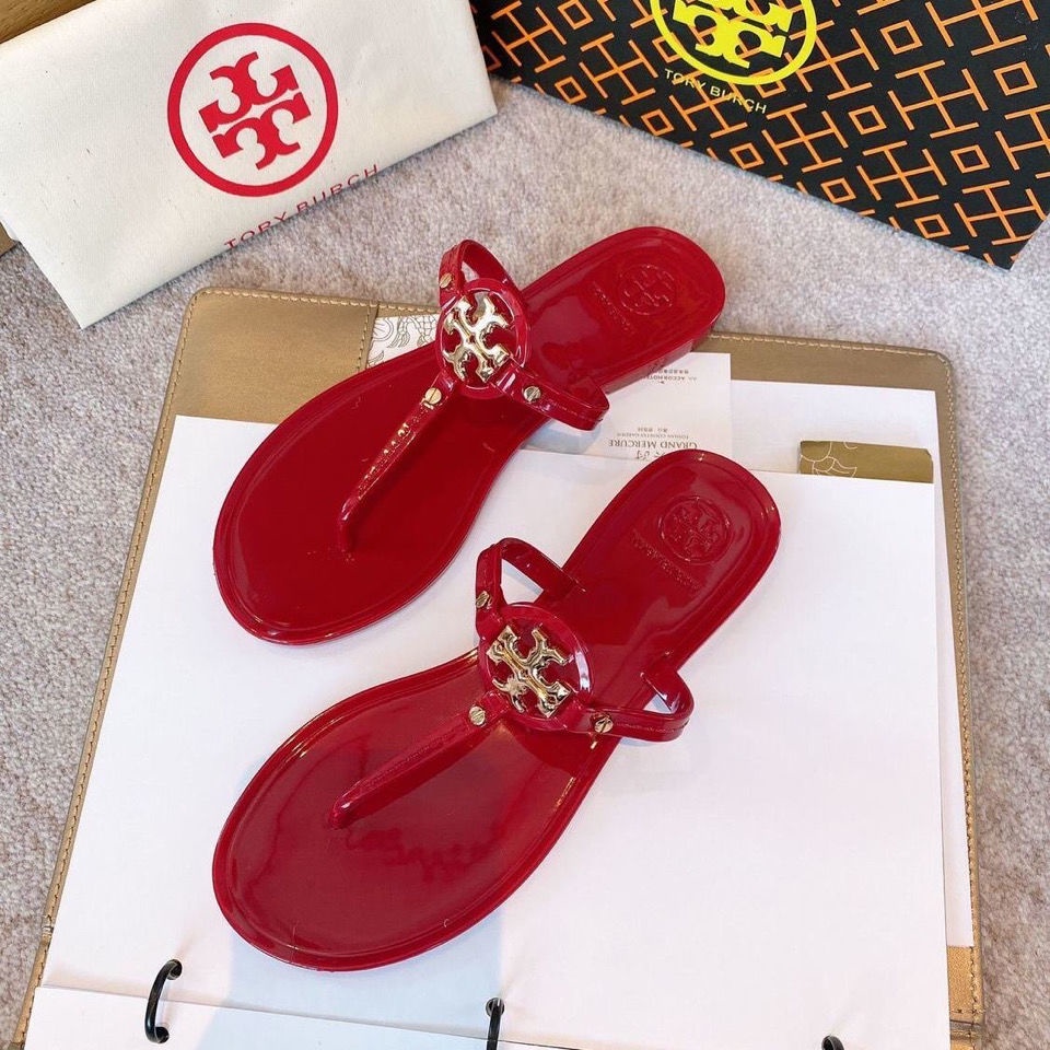 Tory Burch Lady‘s 2021 Counter Lastest Đôi Dép Xỏ Ngón Trong Suốt Dạng Lật Thiết Kế Logo Rỗng Đơn Giản