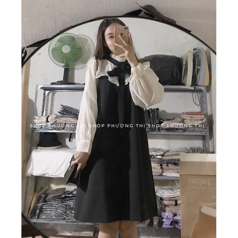 VÁY THIẾT KẾ NƠ CỔ PHA TAY VOAN SIÊU SANG (hình thật/video/sẵn) | BigBuy360 - bigbuy360.vn