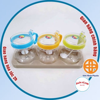 Bộ 3 lọ đựng gia vị kèm muống thìa Việt Nhật, hũ đựng gia vị có nắp hàng cao cấp (MS: 2938) -Buôn rẻ 01260
