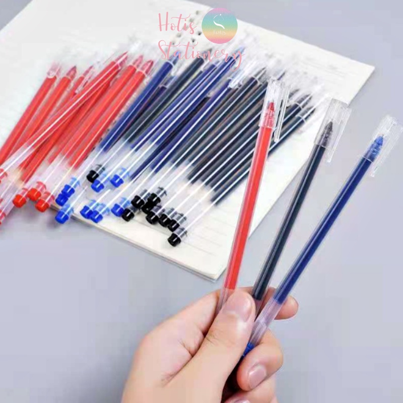 Bút gel vỏ nhựa trong suốt dung lượng mực lớn Xanh/ Đen/ Đỏ - Đầu ống kim 0.5mm Hotis Stationery