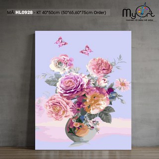 Tranh tự tô màu theo số sơn dầu số hóa Myart - Tranh lọ hoa mẫu đơn HL0928
