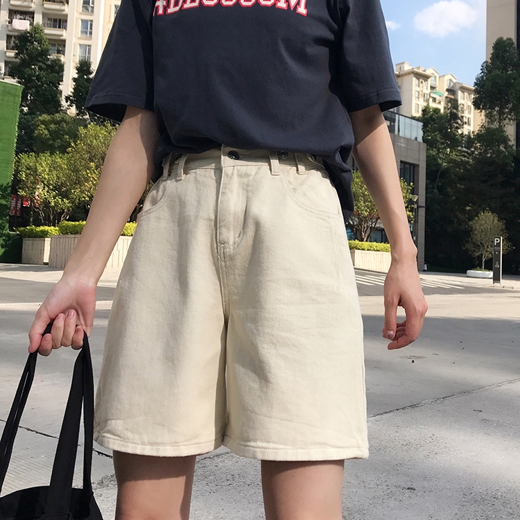 Quần đùi Denim lưng cao co giãn tốt phong cách thời trang Mẫu 27101