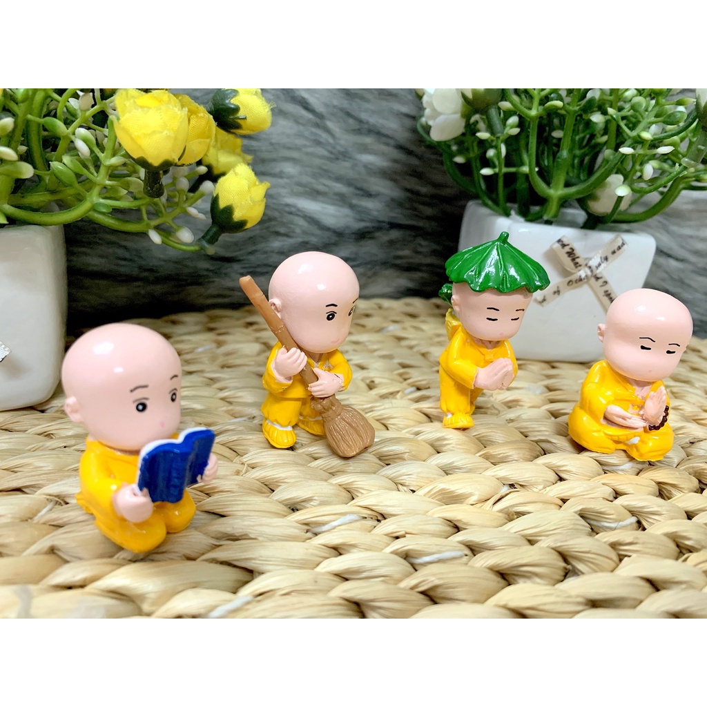 Bộ 4 tượng chú tiểu Tài Lộc Trí Tuệ Từ Bi ( Hình Thật - Video Thật )