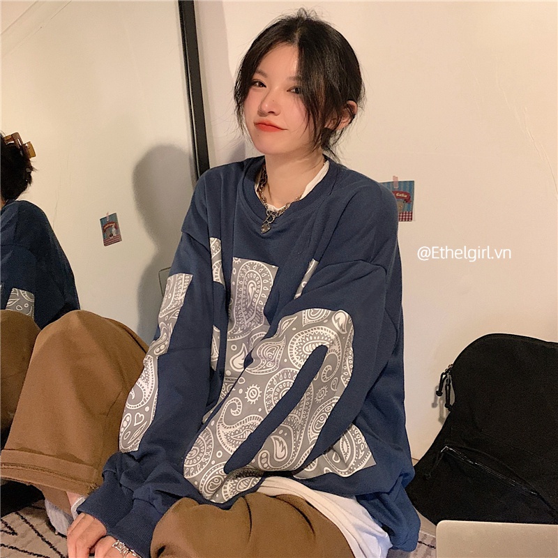 Áo thun tay dài cổ tròn dáng rộng thời trang Hàn Quốc 3 màu lựa chọn