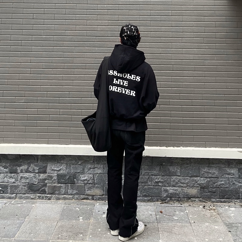 Quần jeans loe nam double knee xả lai mix zip