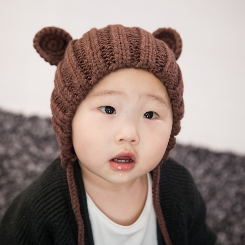 Nón trùm đầu bằng len thiết kế tai gấu xinh xắn cho bé
