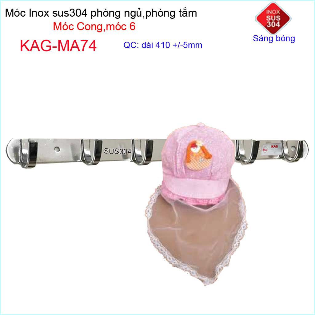 Móc cong treo quần áo inox 304 cao cấp dày, móc Kace 6 móc treo đồ nhà tắm KAG-MA74