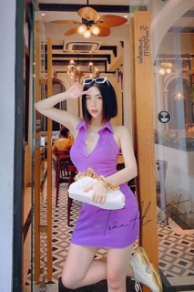 Đầm body cổ yếm sơmi hở lưng