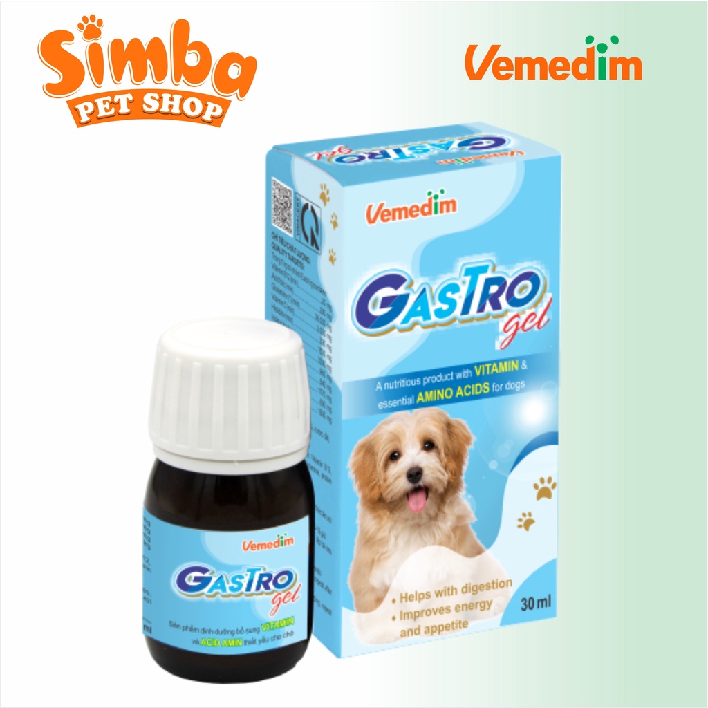 Vemedim Gastro Gel - Gel Thức Ăn Dinh Dưỡng chứa B12, Vitamin,.. Giúp Hồi Phục Hệ Tiêu Hóa Cho Chó- Chai 30ml - Simba