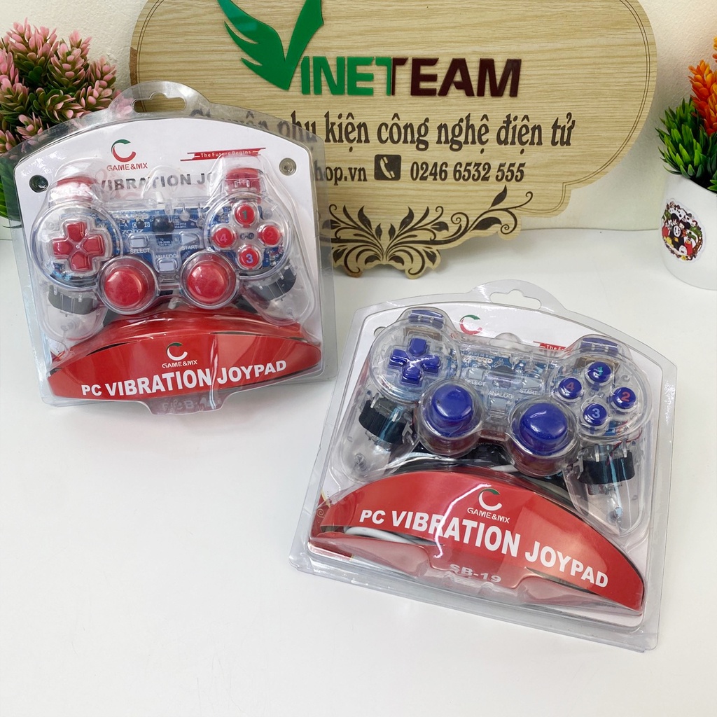 Tay cầm chơi game PC Cổng USB Có Đèn Led + Rung Trong Suốt SB-19 Chơi FO4, Genshin Impact, Pes 2022 -DC4824