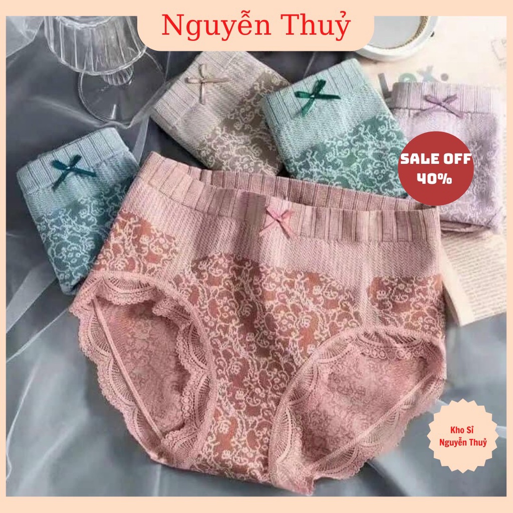 Có Sỉ ❤️ Quần Lót Nữ Lưng Cao Viền Phối Ren Nơ Họa Tiết Hoa Văn Tinh Tế 285 ❤️ Có Sỉ