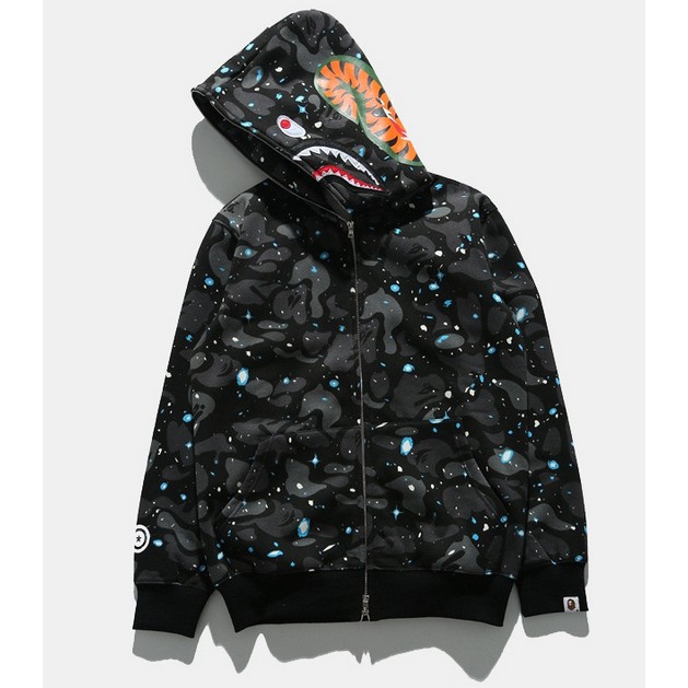 Áo khoác hoodie sweater dạ quang hình cá mập bape rằn ri cho nam nữ