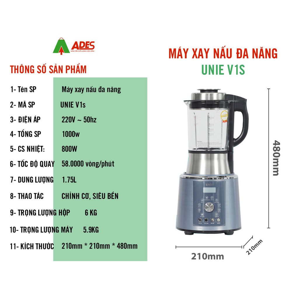 Máy làm sữa hạt Unie V1S, Máy làm sữa hạt Chính hãng Unie - BH 24 tháng