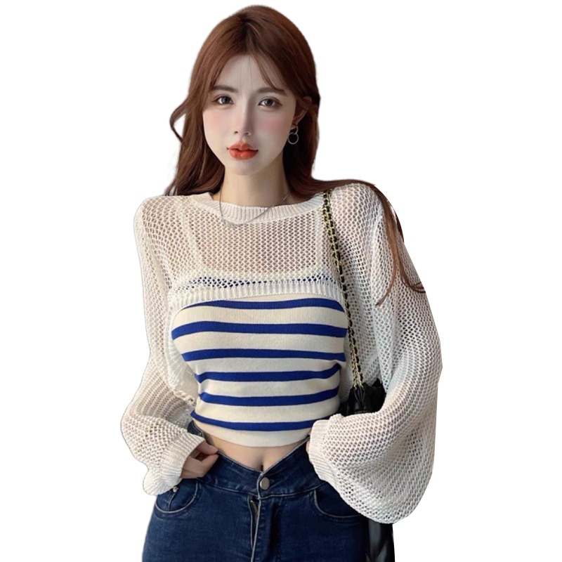 Xiangbao Áo Lưới Tay Phồng Hai Dây Thời Trang Mùa Hè Cho Nữ