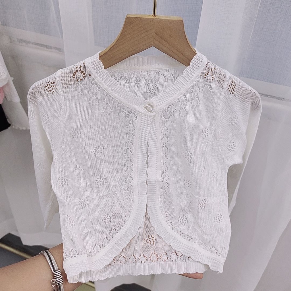 Áo Khoác Dệt Kim Bằng Lụa Mát Thoáng Khí Chống Nắng Ngoài Trời Cho Bé Gái