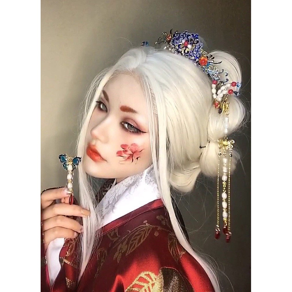 Tóc giả cosplay NỮ, Nam -  Màu TRẮNG bạch kim, ĐEN dài 70cm - Tóc giả nam cosplay cổ trang