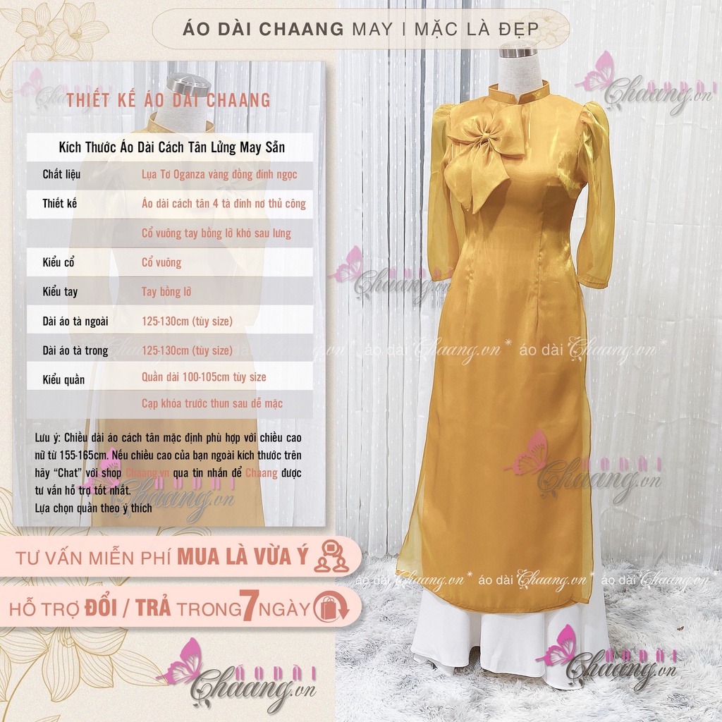 Áo dài nữ 4 tà may sẵn áo dài cách tân tay lỡ bồng lụa Organza đẹp