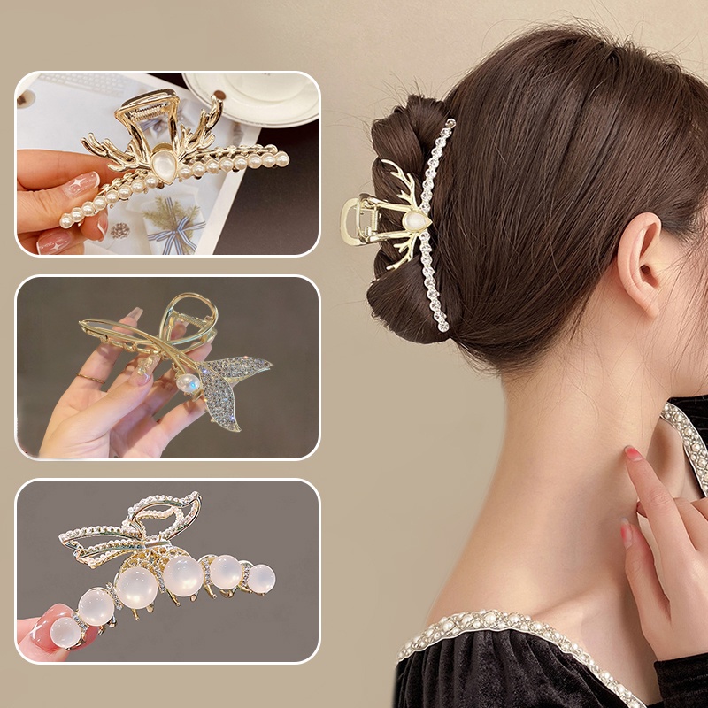 [Magpie] Kẹp Tóc Ba Mảnh Kẹp Tóc Kim Loại Đính Đá Ngọc Trai Thời Trang retro Hàn Quốc Quà Tặng Cho Người Yêu