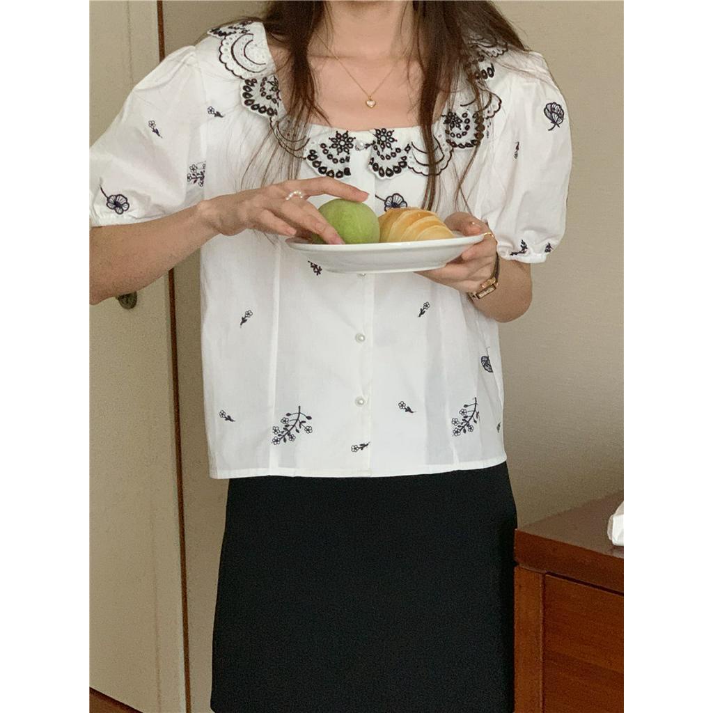 Áo Sơ Mi Ngắn Tay Thêu Họa Tiết Phong Cách Hàn Quốc 53508