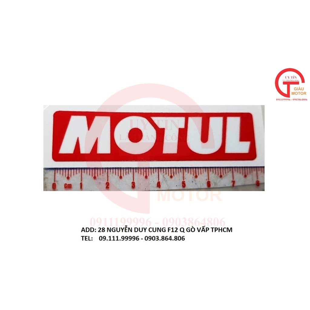 TEM MIẾNG NHỎ CHỮ ''MOTUL '' MÀU ĐỎ DÁN XE MÁY BẾN ĐẸP