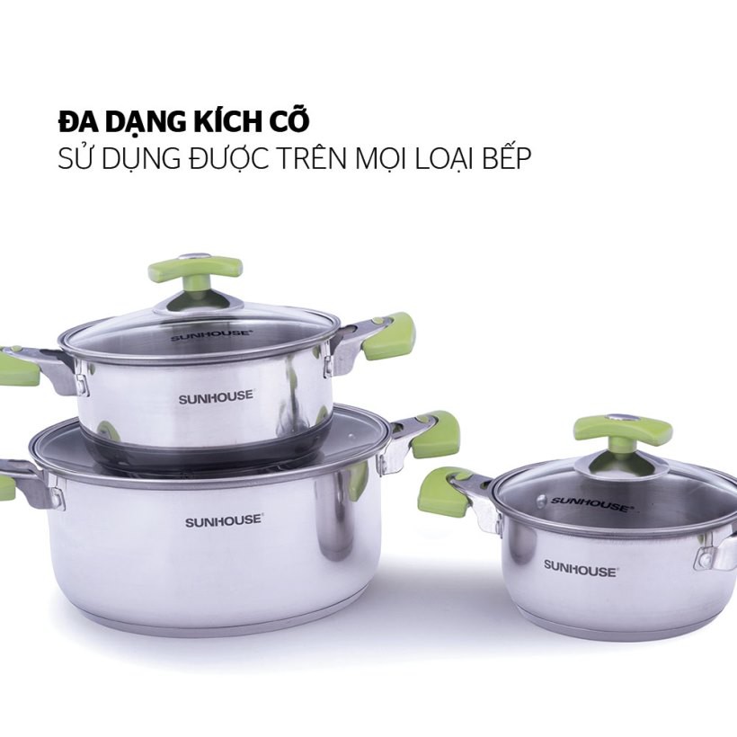 Bộ nồi inox 3 đáy SUNHOUSE SH336