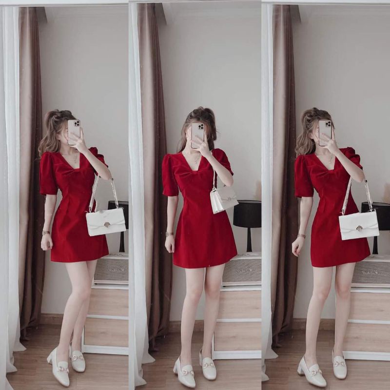 Đầm đỏ đi chơi tết, đầm nhung đỏ siêu sang Nobe Dress