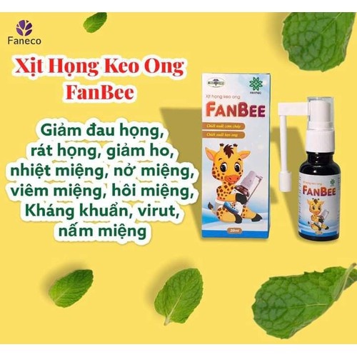 Xịt Họng Keo Ong FanBee 20ml - hỗ trợ điều trị đau rát họng, viêm họng, nhiệt miệng, loét miệng lưỡi, hôi miệng cho trẻ