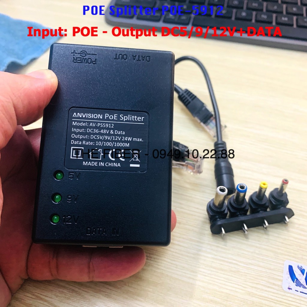 Bộ tách tín hiệu DATA và nguồn DC 5V/9V/12V từ POE - POE Splitter POE5912