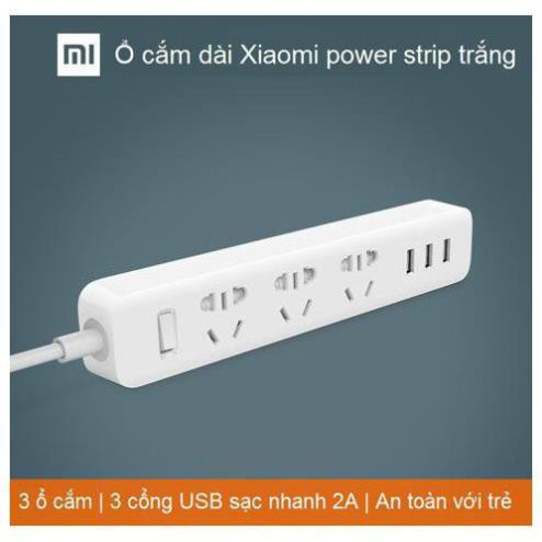 Ổ cắm Xiaomi power trắng 3USB 1.8M - Ổ điện Xiaomi Mi Power Strip Vinachi Trắng 3 Cổng USB Dây Dài 1,8m