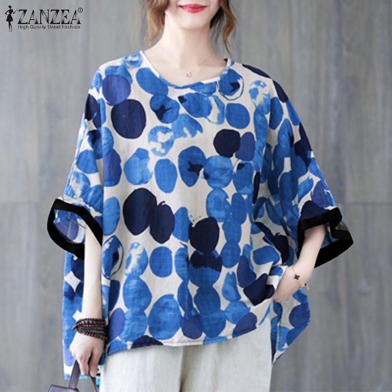 Áo ZANZEA tay lửng họa tiết chấm bi phong cách vintage xinh xắn cho nữ