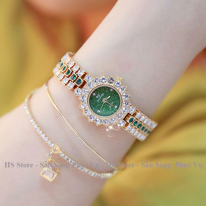 Đồng hồ đeo tay nữ Bs viền đính đá, mặt tròn nhỏ xinh, cao cấp cá tính, thời trang đẹp giá rẻ