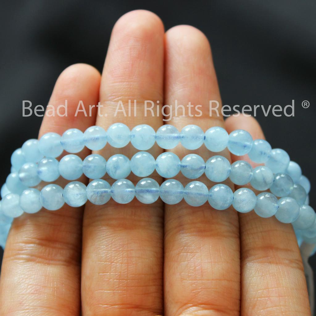 6MM Aqua Màu Xanh Biển, Thuỷ, Mộc, Phối Vòng Tay Phong Thuỷ, Chuỗi Hạt S50 - Bead Art