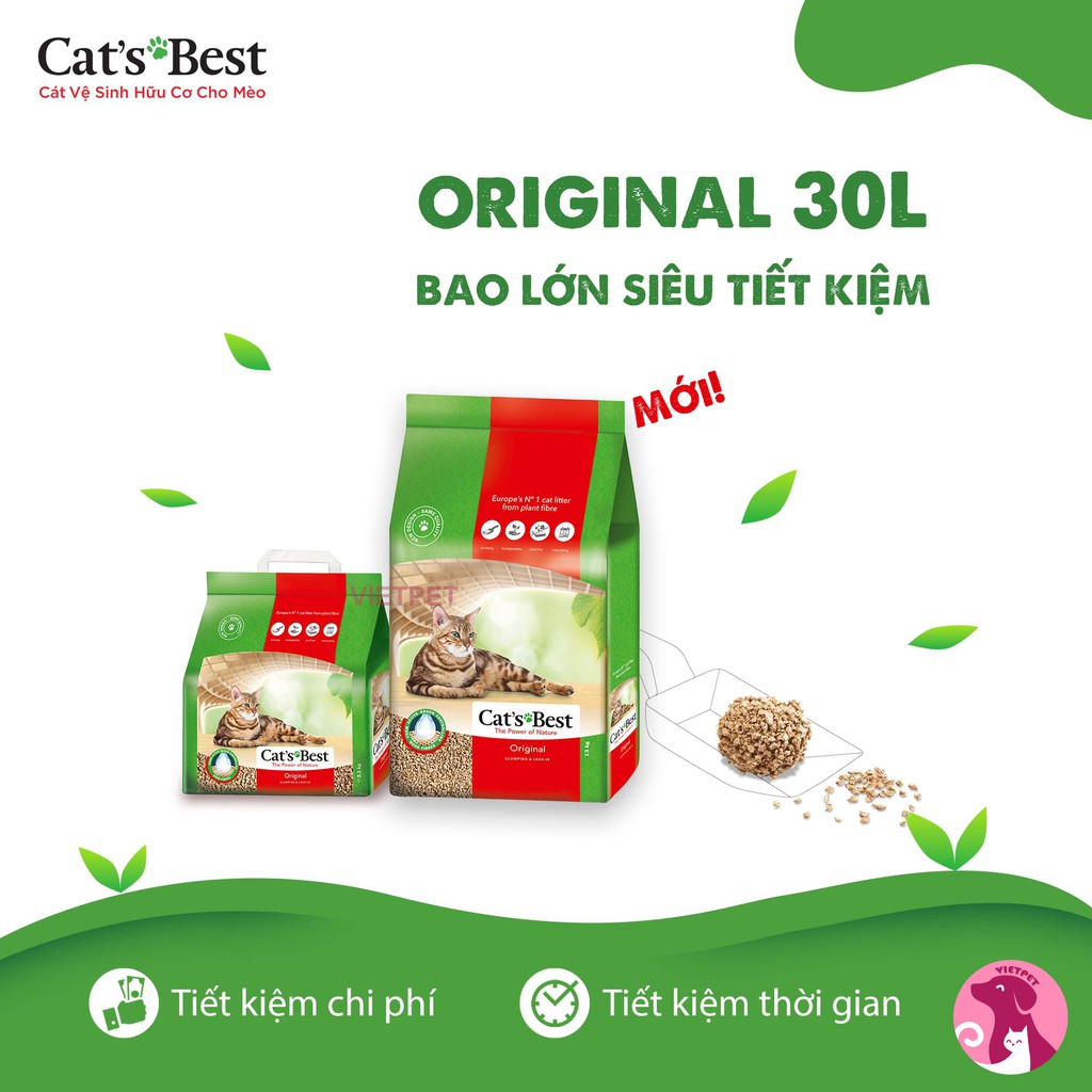 🧧[SALE LỚN] 🧧 Cát vệ sinh hữu cơ cho mèo Cat's Best Original 30L 13kg