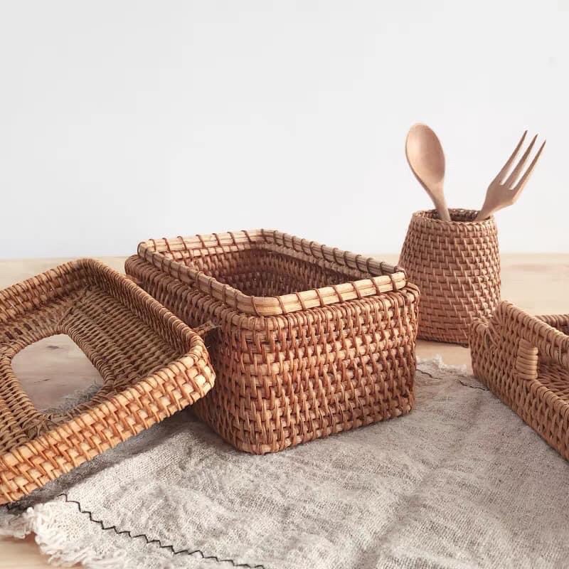 Hàng xuất khẩu-Hộp đựng giấy ăn làm bằng mây siêu Vintage