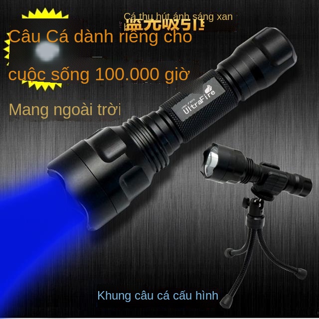 Miễn phí vận chuyển c8 đèn pin sáng LED xanh đánh cá đêm câu ánh tím 18650 lithium có thể sạc lại quân đội di động ngoài